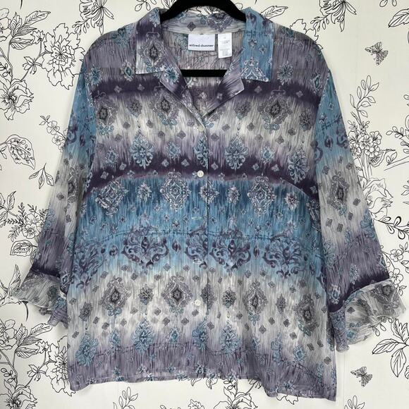 Alfred dunner blue purple button up blouse - Picture 1 of 6